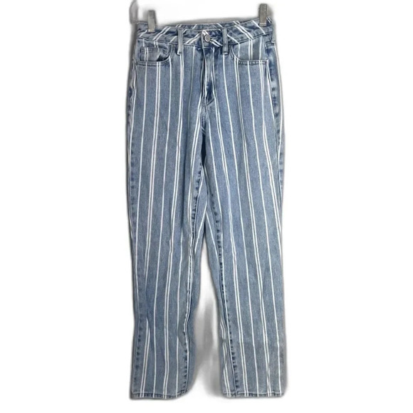 Pacsun Window Pane Striped Light Wash White Stripe Mom Jeans Size 23 Small - Picture 2 of 9